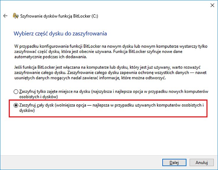 Przykład: włączenie szyfrowania całego dysku