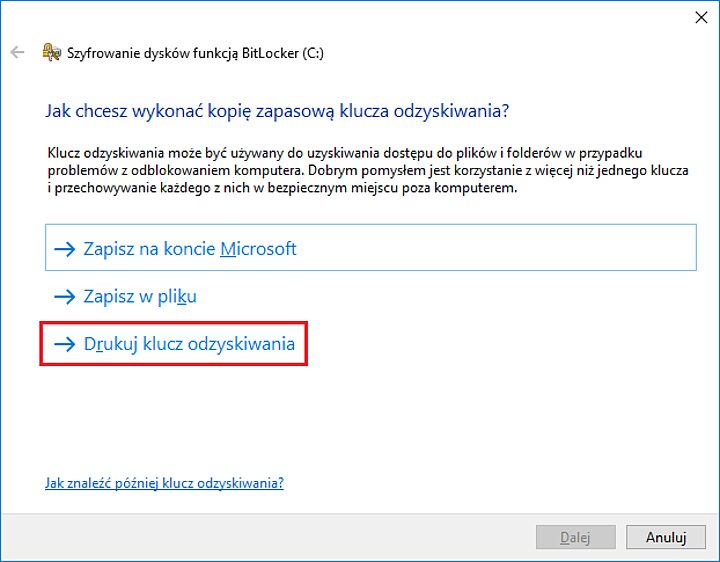 Przykład: klucz odzyskiwania