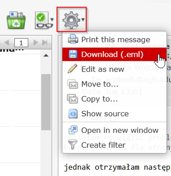Example: mail export in Roundcube