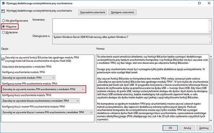 Przykład: Konfiguracja numeru PIN uruchomienia modułu TPM 