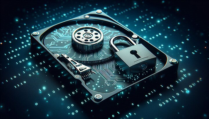 Obramowanie twardego dysku z kłódką wewnątrz 